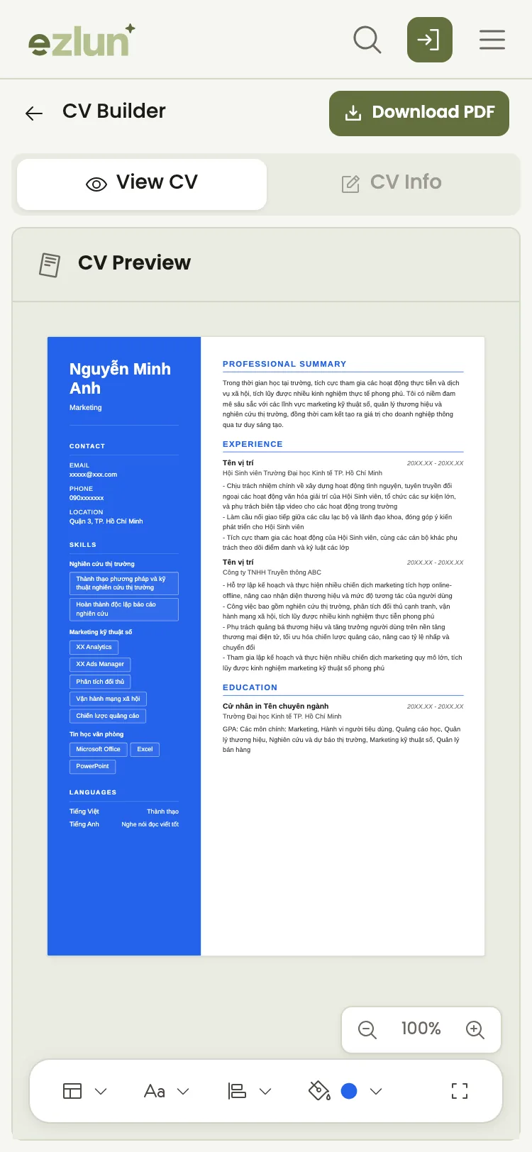 Resume preview on a phone after switching to a different template