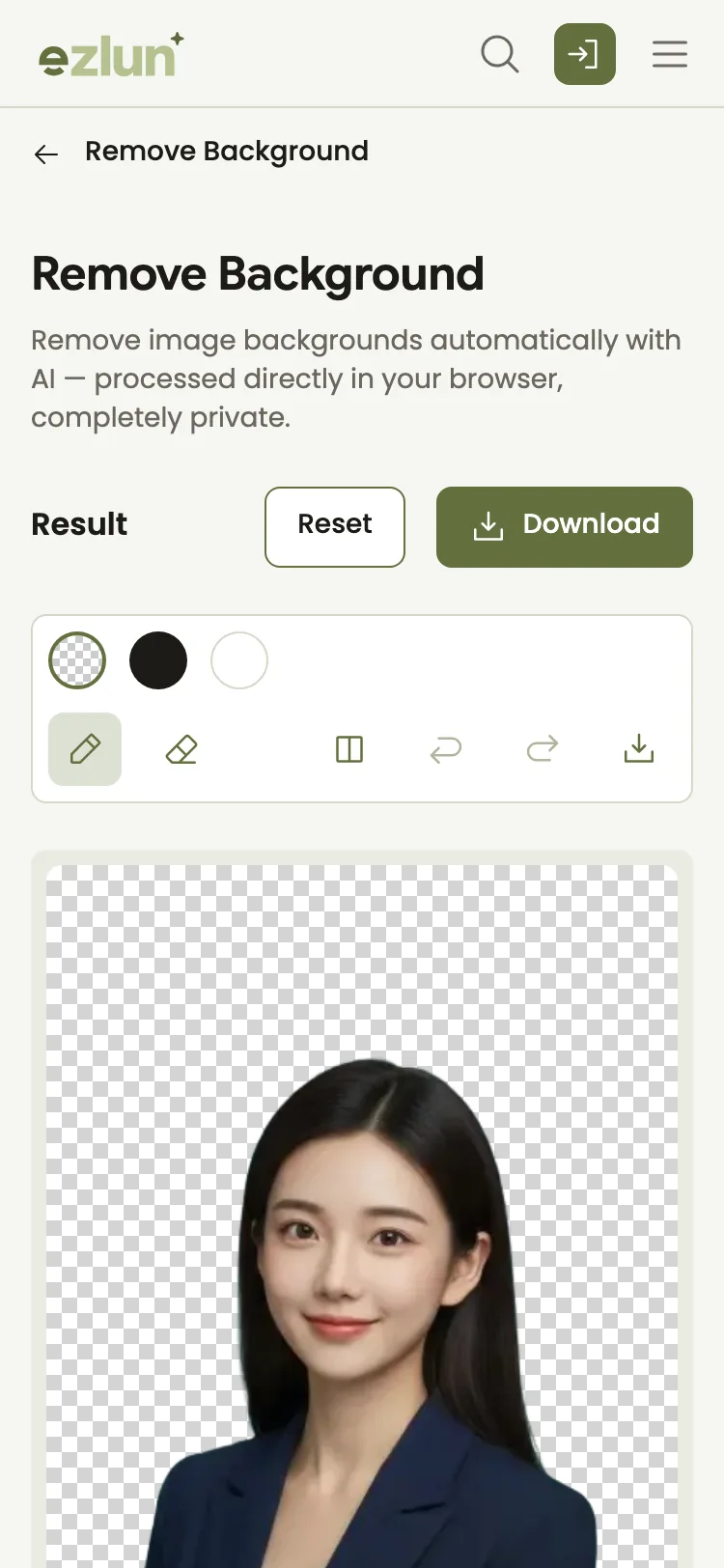 Download screen for a transparent PNG on a phone