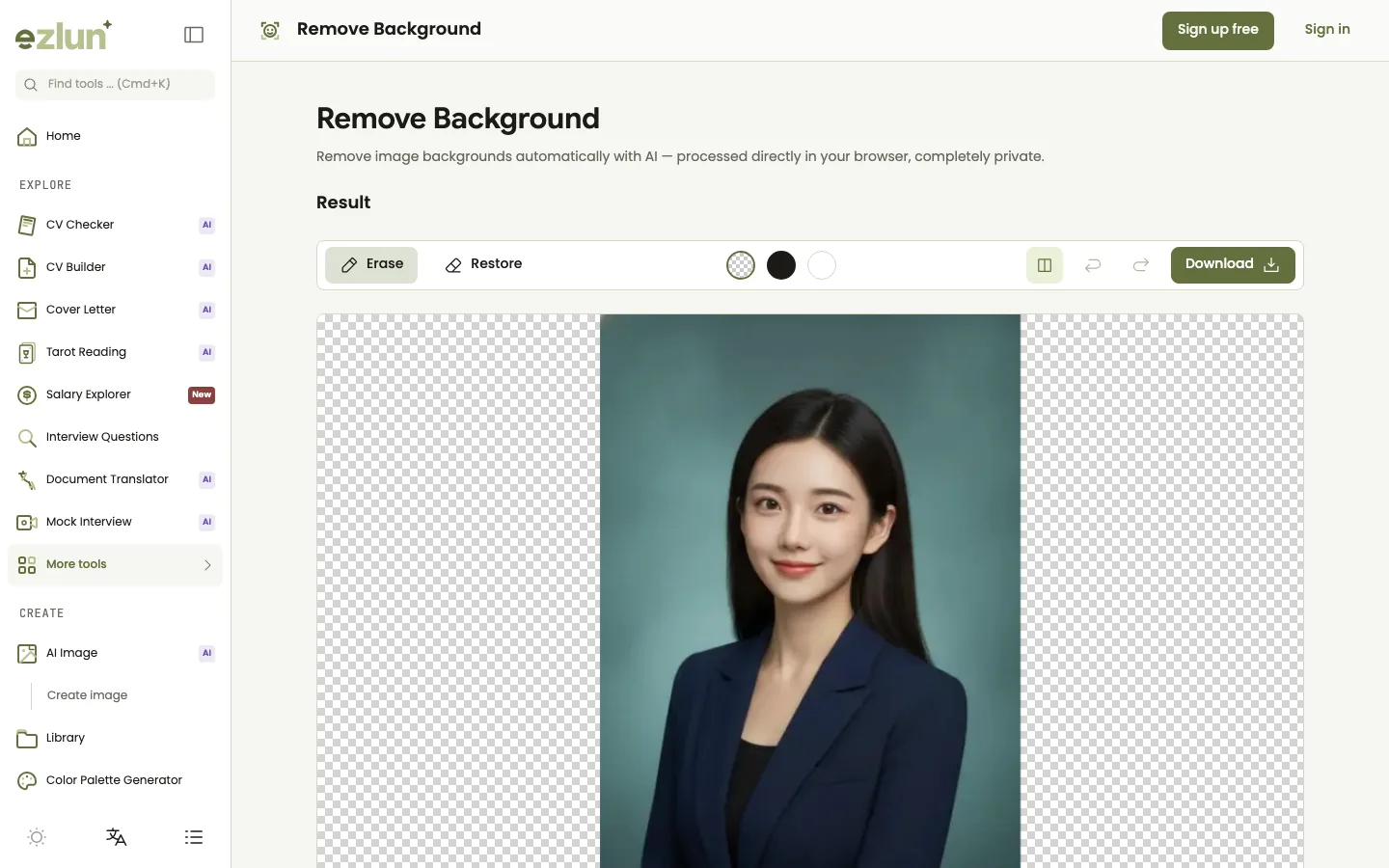 Portrait photo before and after AI background removal side by side