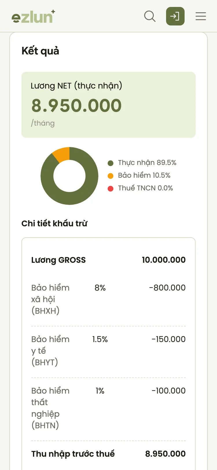 Tính lương thực nhận của công việc đầu tiên trên điện thoại